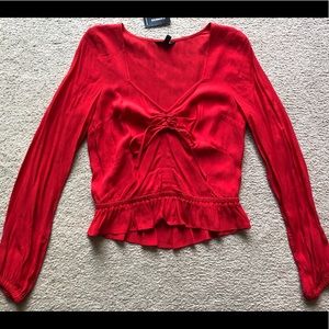 EXPRESS Red Peplum Ruffle Hem Blouse Top Cinch S